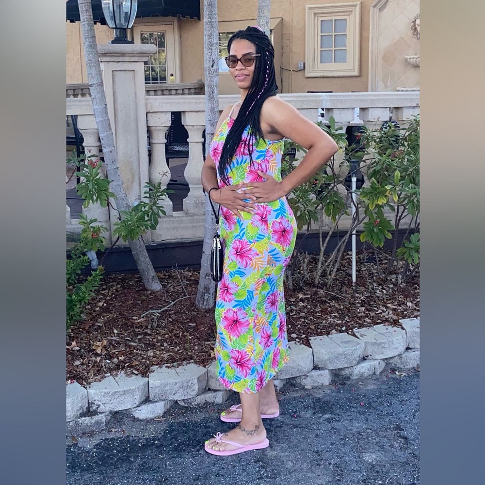 COPY - Tropical Floral Maxi Dress | Rope Strap Sundress | Size L | Island Vacay… - Picture 3 of 3